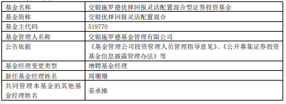 交银优择回报灵活配置混合增聘周珊珊